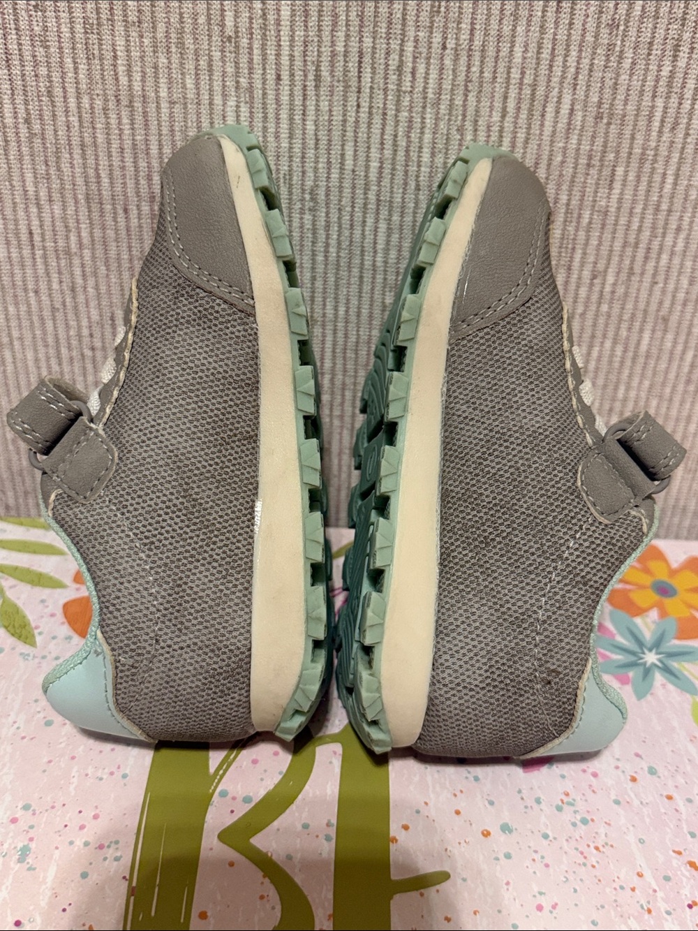 Carter’s Gray and Mint Slip-On Sneakers for Little Girls - Picture 2 of 6
